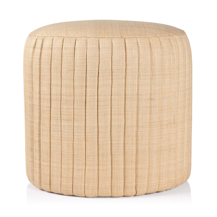 Fontainebleau Oval Fluted Raffia Ottoman featuring a neutral woven texture and soft rounded oval shape.