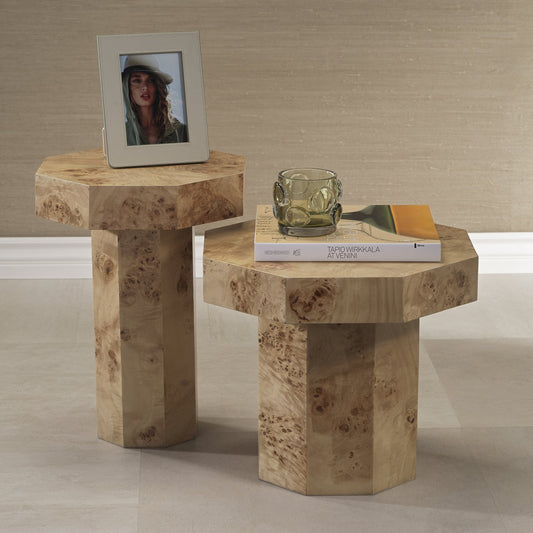 Burl Wood Octagon Side Table