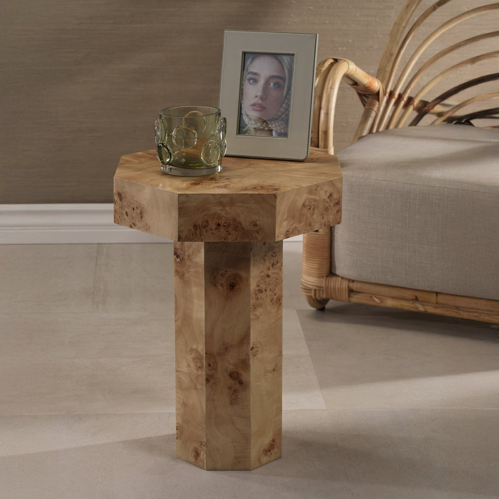 Burl Wood Octagon Side Table