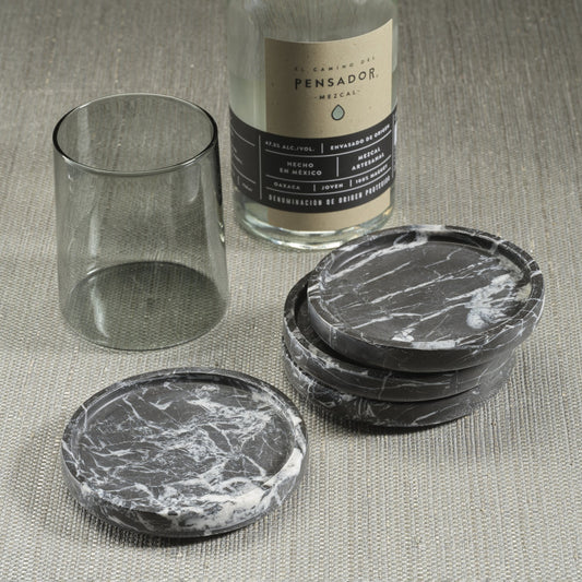 Marble Coaster - Set of 4 - Black Marquino - Barware by Carlyle Avenue