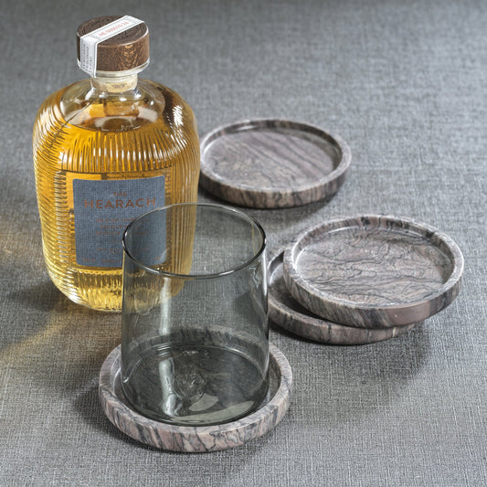 Marble Coaster - Set of 4 - Brown Breccia - Barware by Carlyle Avenue