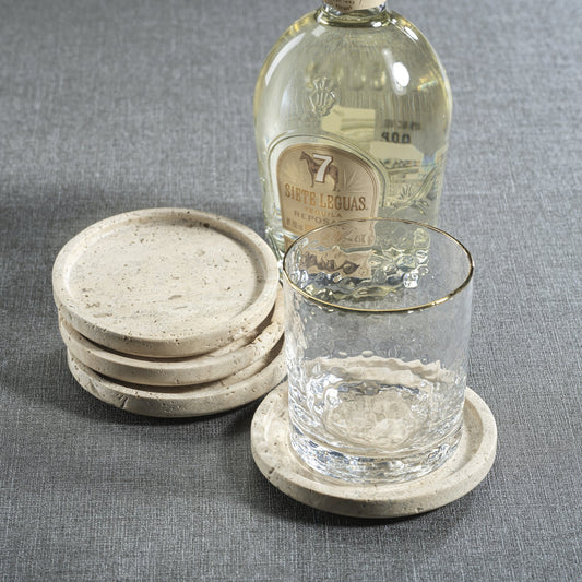 Marble Coaster - Set of 4 - Travertine - Barware by Carlyle Avenue