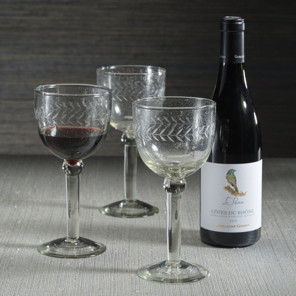 Tuscan Handmade Etched Glass Wine Goblet, Set of 4 - Drinkware by Carlyle Avenue