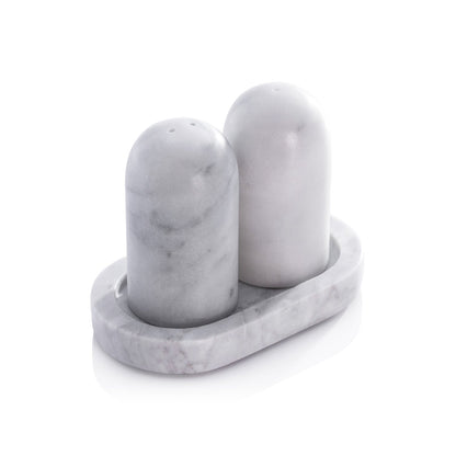 Marble Salt and Pepper Shakers on Tray - White - Kitchenware by Carlyle Avenue
