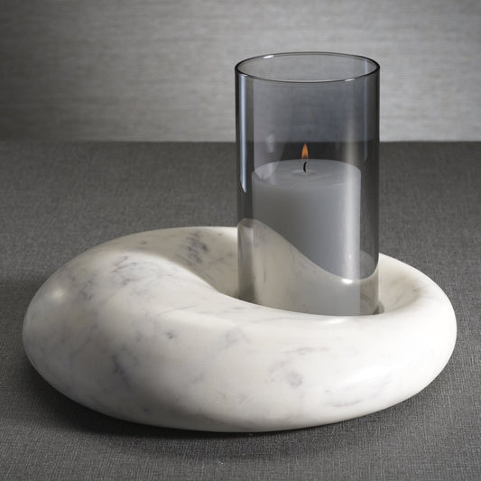 Omani Marble Base with Smoke Glass Hurricane