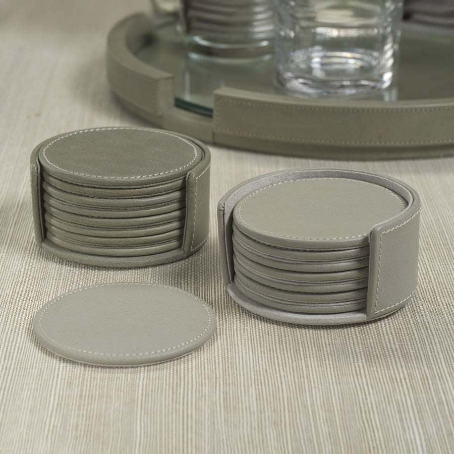 Leather Coaster Set  - Gray - Coasters by Carlyle Avenue