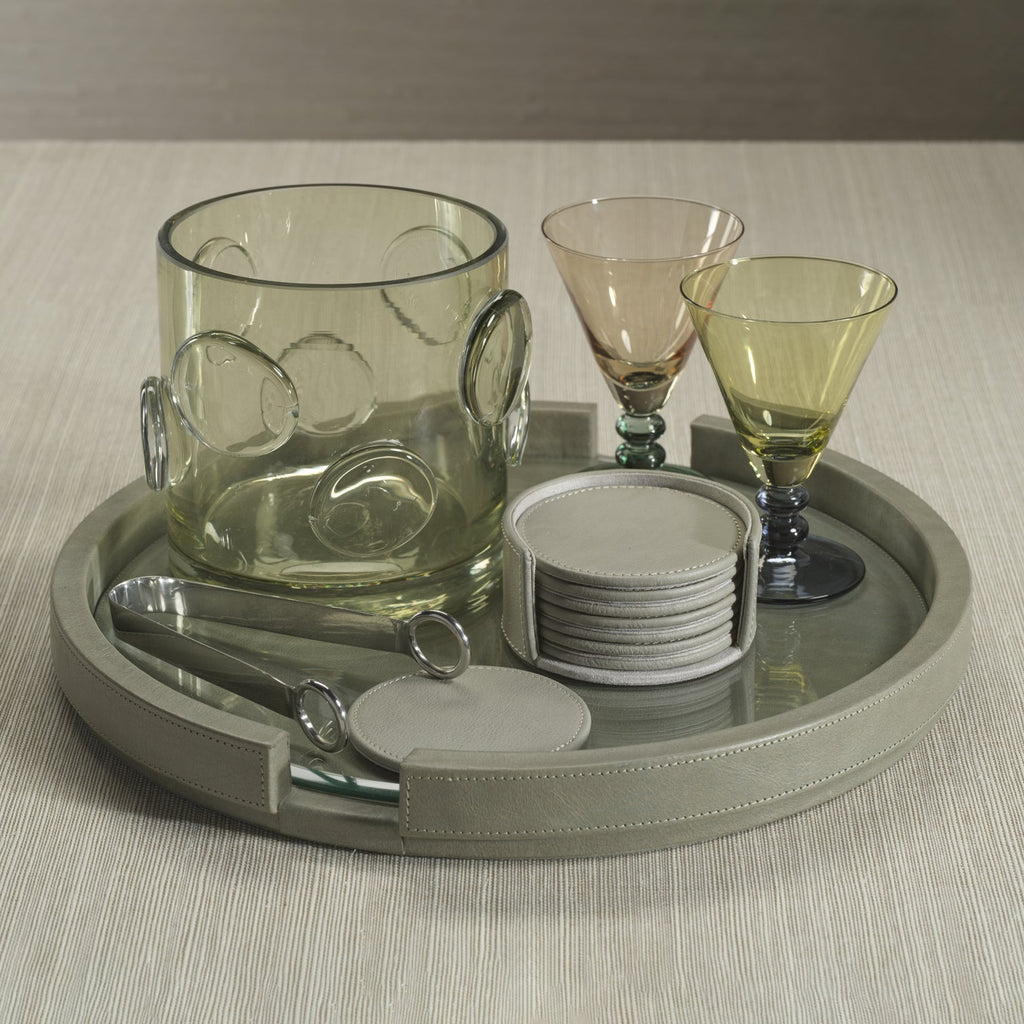 Leather Serving Tray with Glass Insert - Sage - CARLYLE AVENUE
