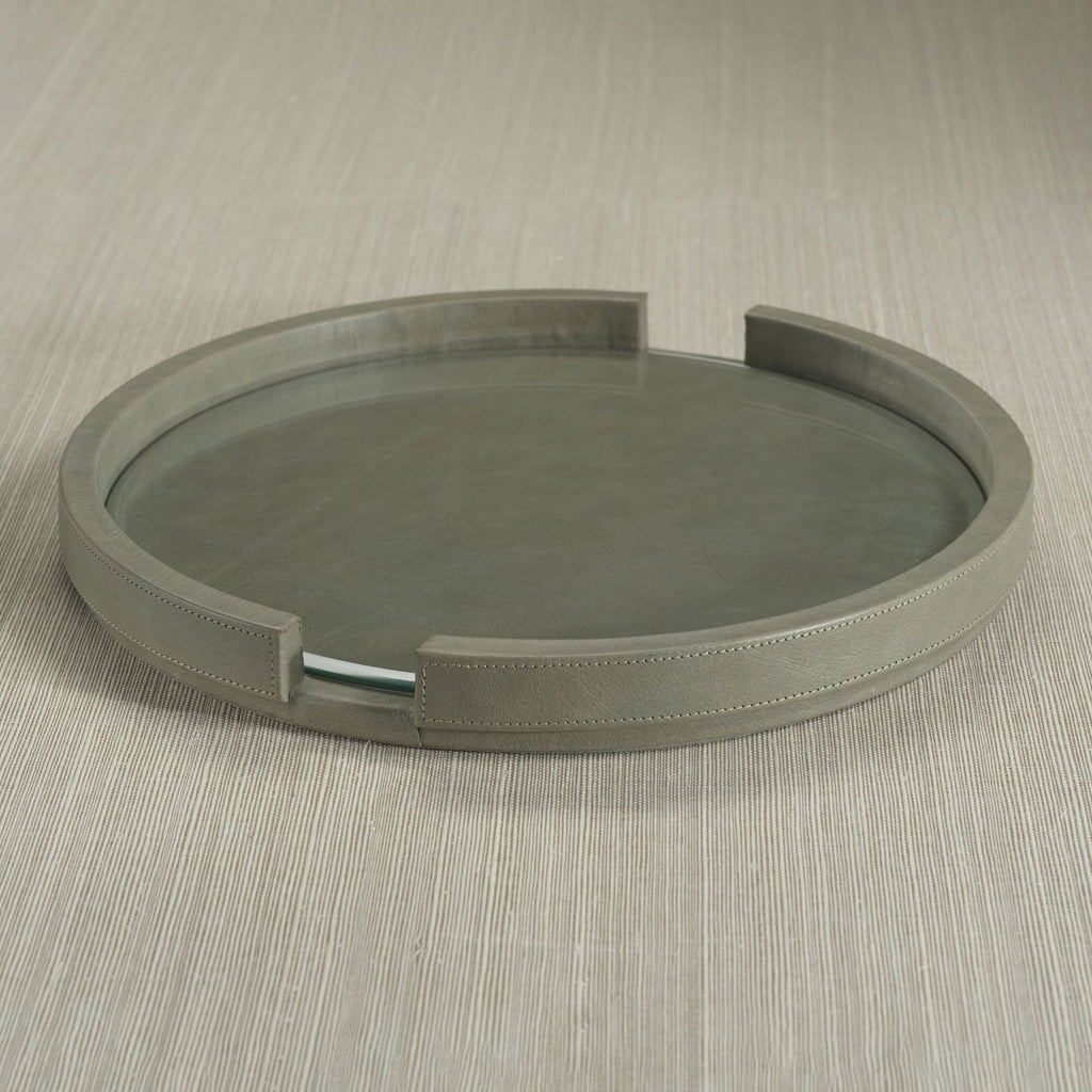Leather Serving Tray with Glass Insert - Sage - CARLYLE AVENUE