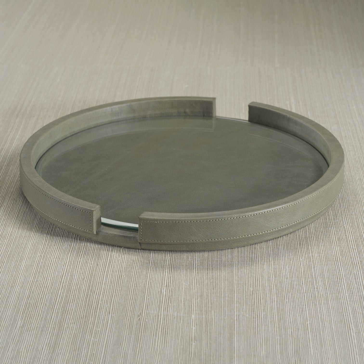 Leather Serving Tray with Glass Insert - Sage - CARLYLE AVENUE