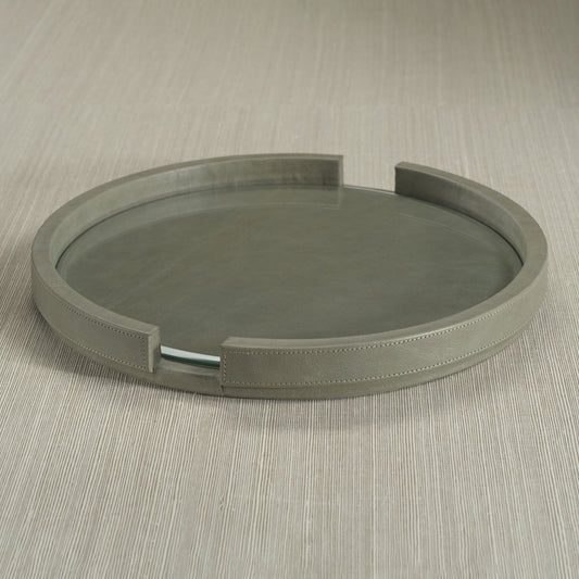 Leather Serving Tray with Glass Insert - Sage