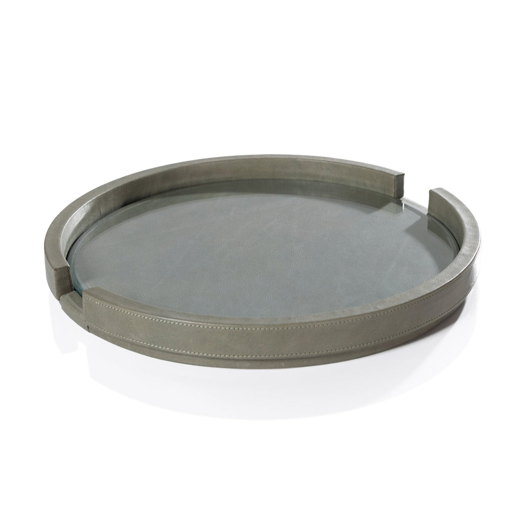 Leather Serving Tray with Glass Insert - Sage - CARLYLE AVENUE