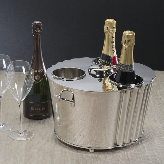 Alsace Brass Three-Bottle Cooler - Polished Nickel - Barware by Carlyle Avenue