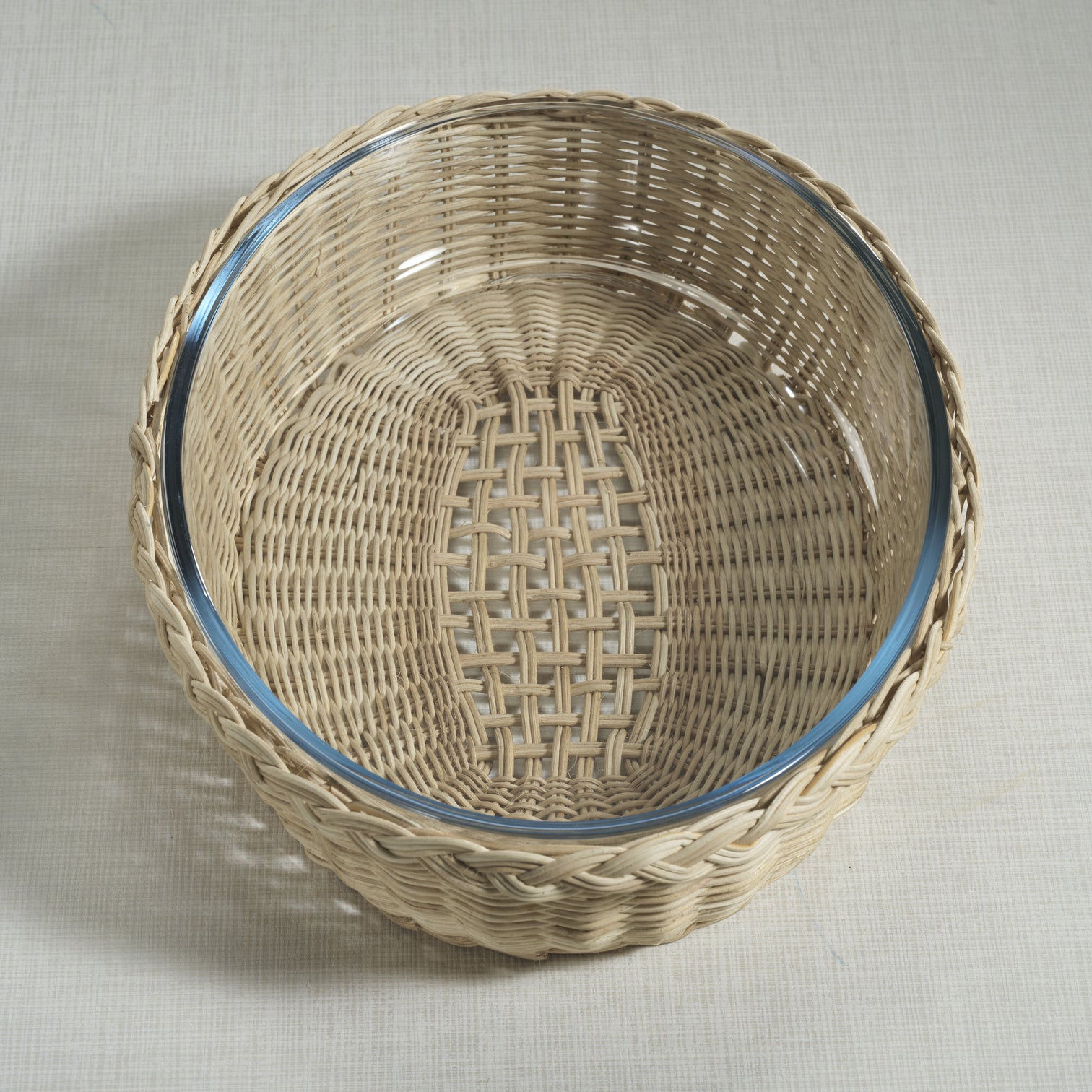 The Palmier Oval Glass Bowl in Woven Rattan Basket - Kitchenware by Carlyle Avenue
