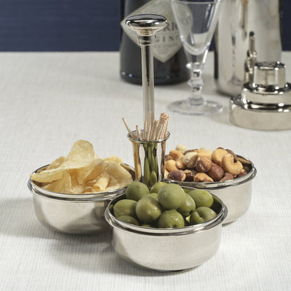 Basso Condiment Trio w/ Cocktail Pick Holder - Polished Nickel - Serveware by Carlyle Avenue