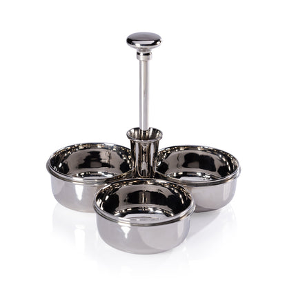 Basso Condiment Trio w/ Cocktail Pick Holder - Polished Nickel - Serveware by Carlyle Avenue