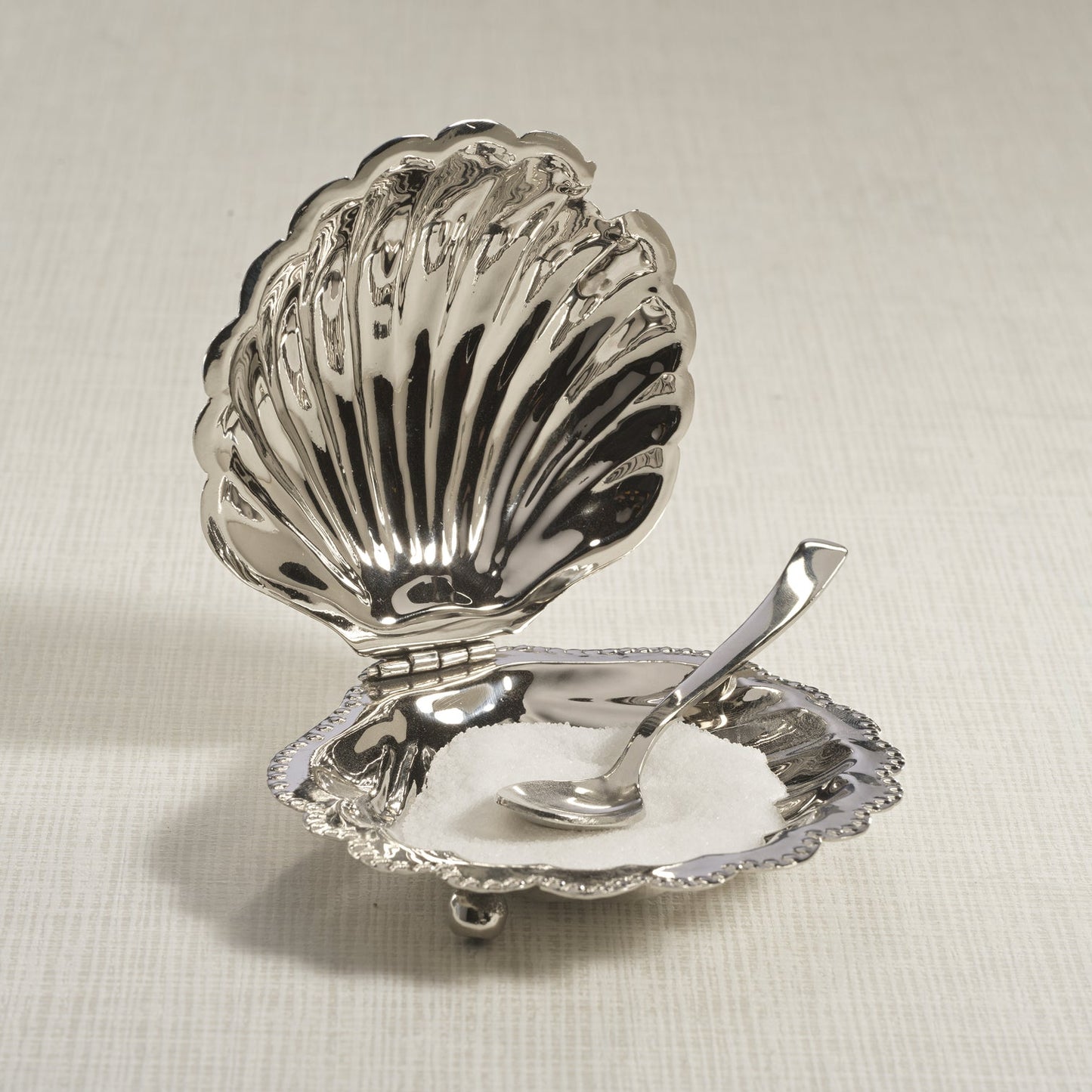 Cap Ferrat Fan Shell Lidded Bowl with Spoon - Polished Nickel