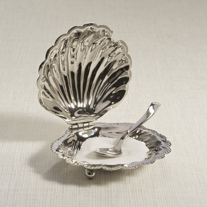 Cap Ferrat Fan Shell Lidded Bowl with Spoon - Polished Nickel - CARLYLE AVENUE