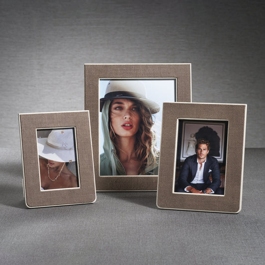 Raffia Over Nappa Cream Leather Photo Frame