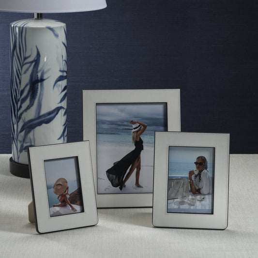 Nappa Leather Photo Frame - White & Navy - Picture Frames by Carlyle Avenue