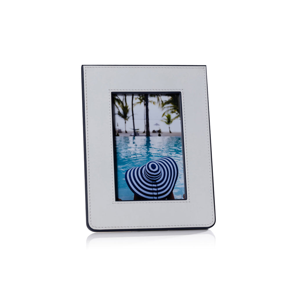 Nappa Leather Photo Frame - White & Navy - Picture Frames by Carlyle Avenue
