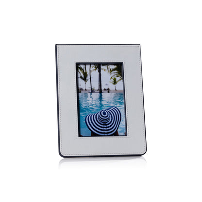 Nappa Leather Photo Frame - White & Navy - Picture Frames by Carlyle Avenue