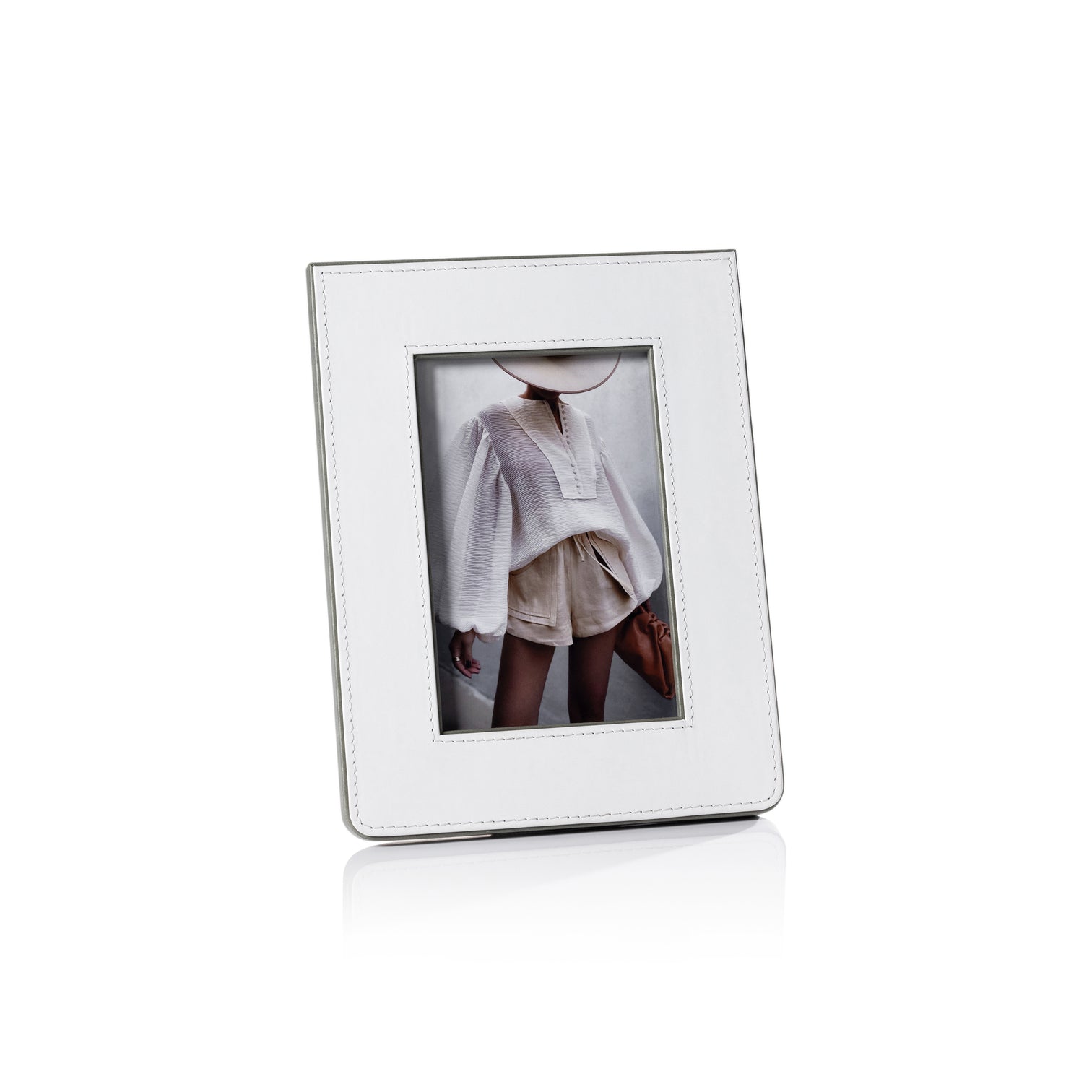 Nappa Leather Photo Frame - White & Gray - Picture Frames by Carlyle Avenue