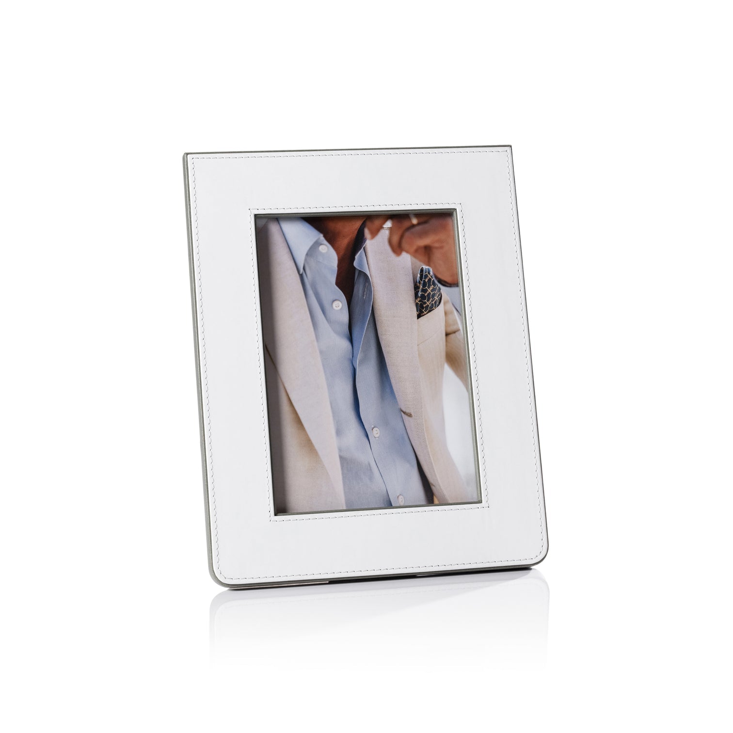 Nappa Leather Photo Frame - White & Gray - Picture Frames by Carlyle Avenue