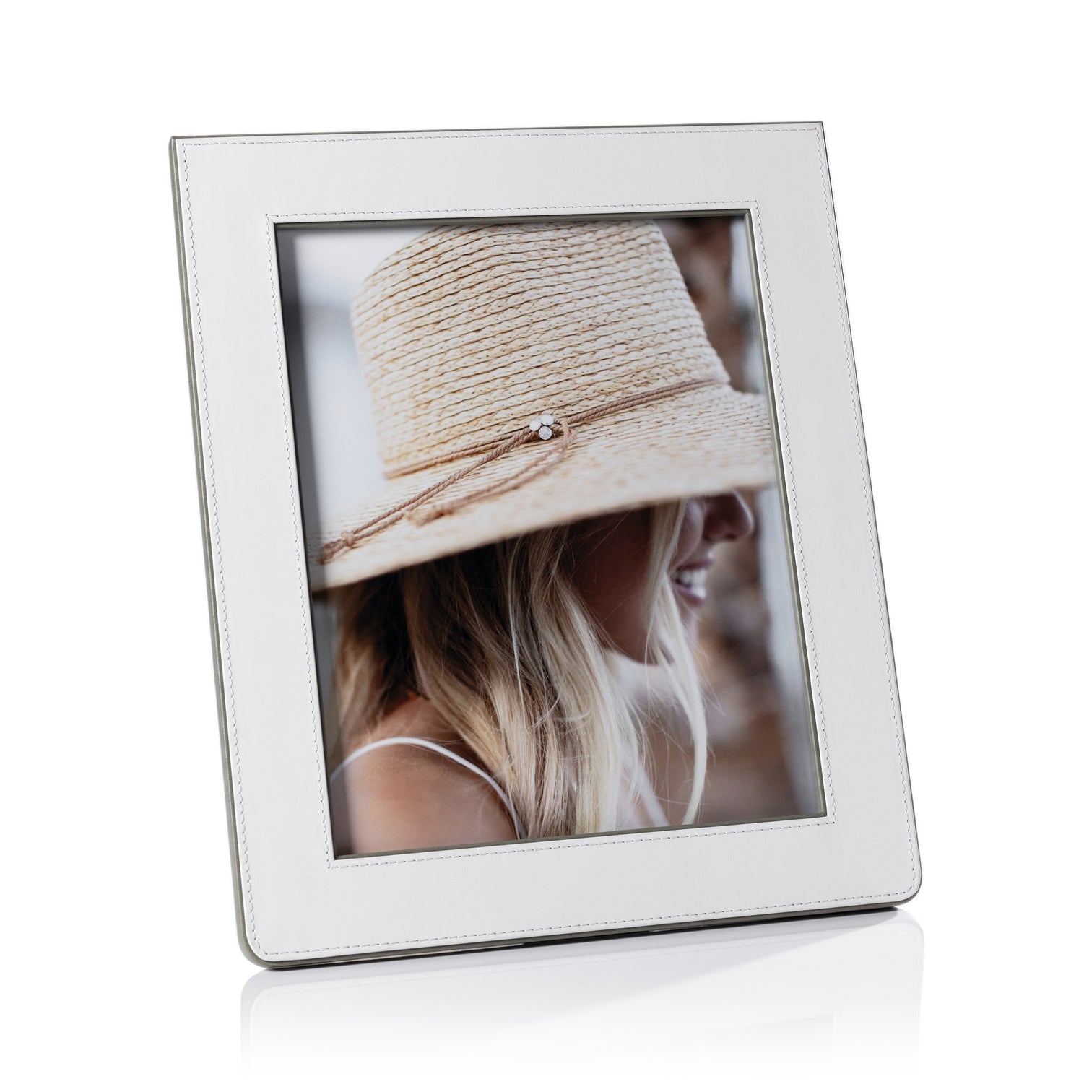 Nappa Leather Photo Frame - White & Gray - Picture Frames by Carlyle Avenue