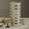 Nappa Woven Leather Glass Vase / Hurricane - Cream - CARLYLE AVENUE