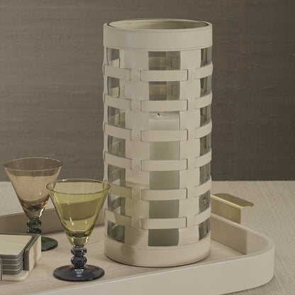 Nappa Woven Leather Glass Vase / Hurricane - Cream - CARLYLE AVENUE