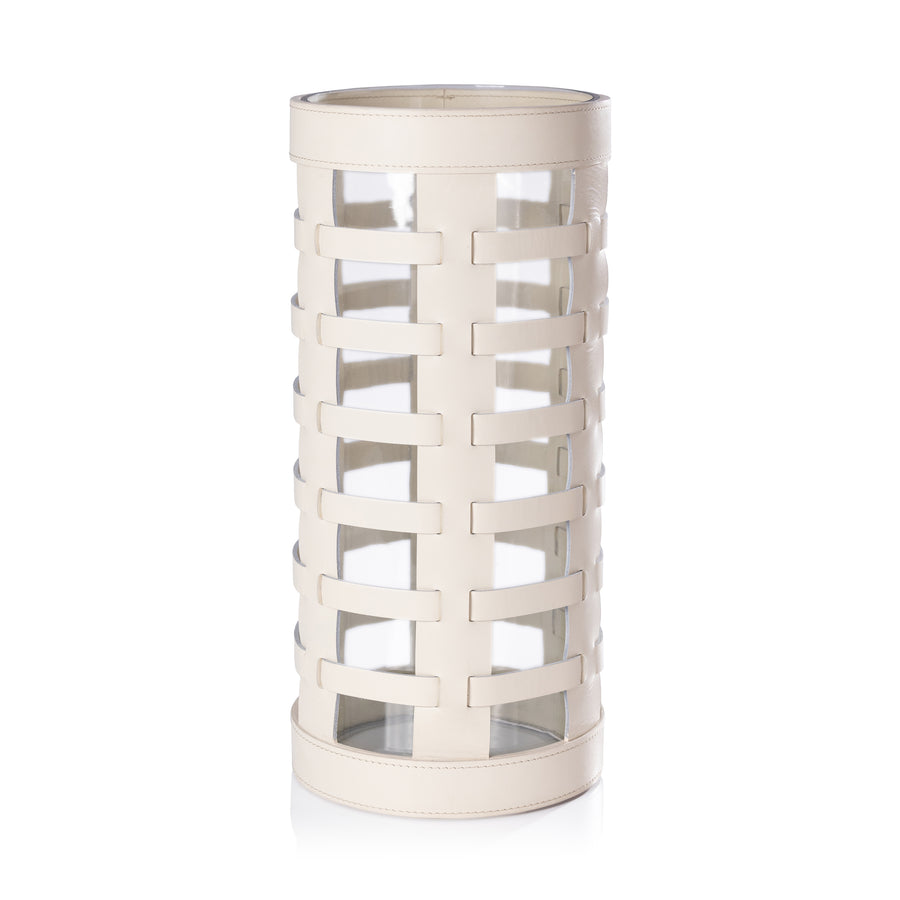 Nappa Woven Leather Glass Vase / Hurricane - Cream - CARLYLE AVENUE