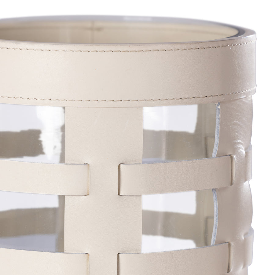 Nappa Woven Leather Glass Vase / Hurricane - Cream - CARLYLE AVENUE