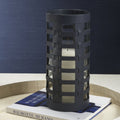 Nappa Woven Leather Glass Vase / Hurricane - Navy - Candle Accessories by Carlyle Avenue