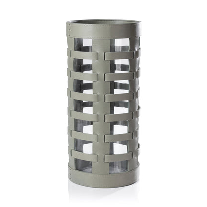 Nappa Woven Leather Glass Vase / Hurricane - Sage - Candle Accessories by Carlyle Avenue