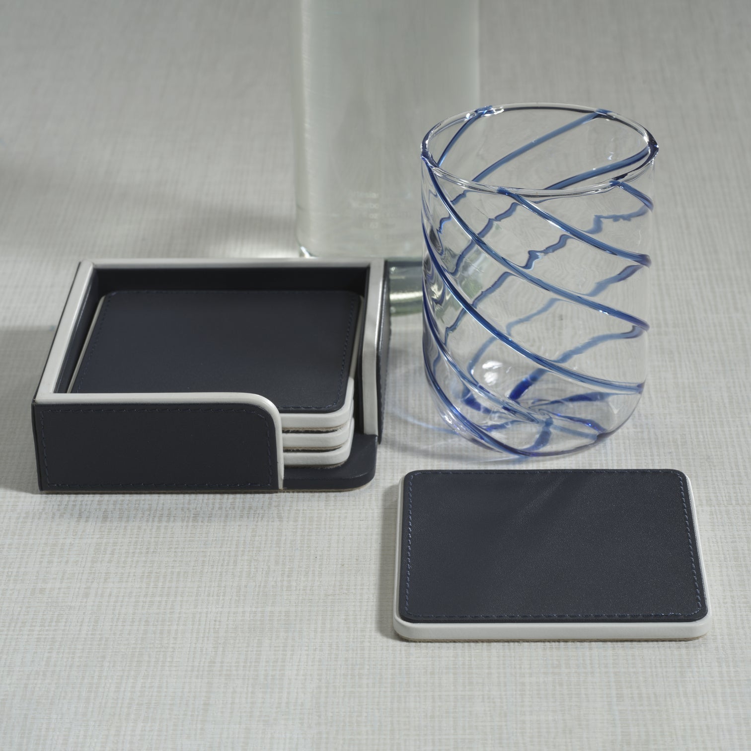 Nappa Leather Coasters Set - Navy & White - Coasters by Carlyle Avenue