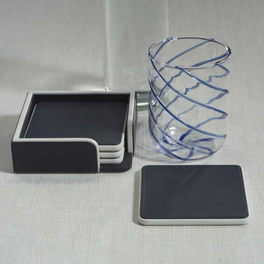 Nappa Leather Coasters - Set of 4 - Navy & White