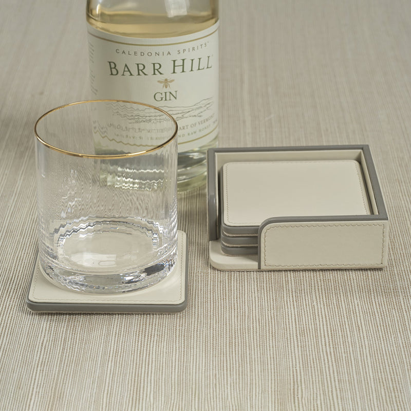 Nappa Leather Coaster Set - Cream & Gray - Coasters by Carlyle Avenue