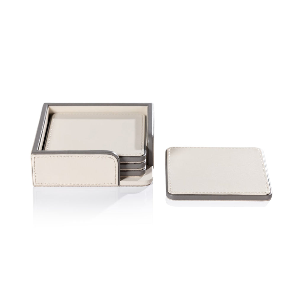 Nappa Leather Coaster Set - Cream & Gray - Coasters by Carlyle Avenue