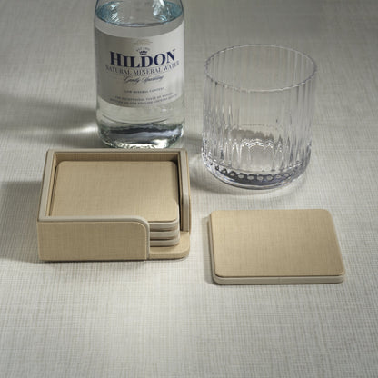 Nappa Leather Coasters Set - Raffia & Cream