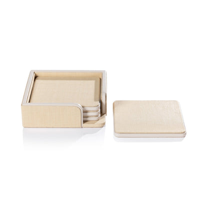 Nappa Leather Coasters Set - Raffia & Cream