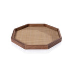 The Marais Tray crafted from solid mango wood with rattan inlay, showcasing an octagonal shape and artisanal quality.