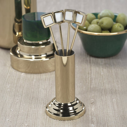 Spiga Set of 4 Cocktail Picks with Stand - Gold - Barware by Carlyle Avenue