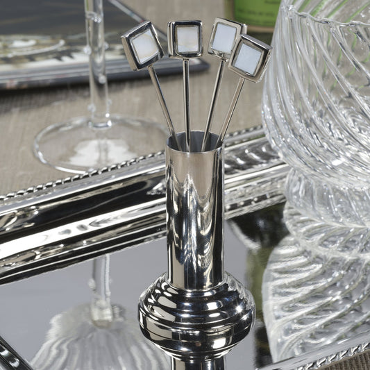 Spiga Set of 4 Cocktail Picks with Stand - Polished Nickel