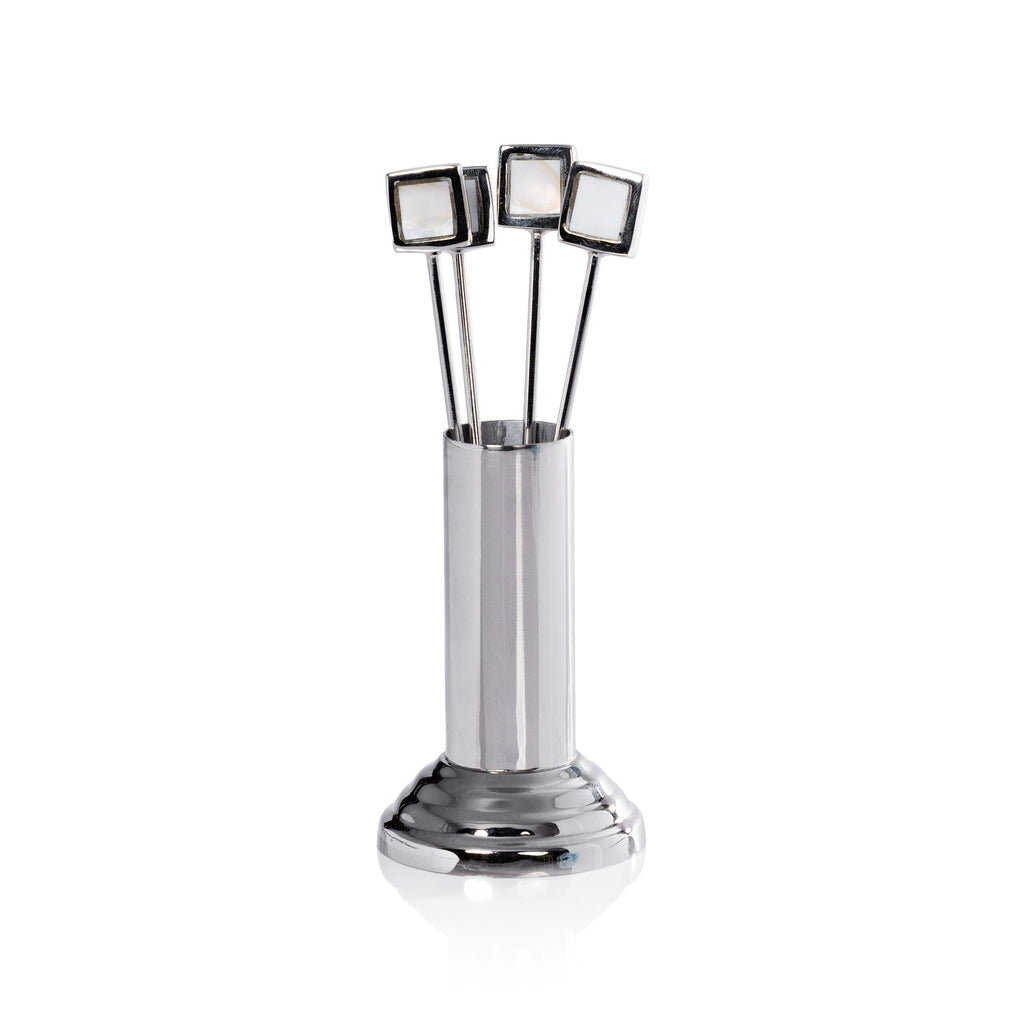 Spiga Set of 4 Cocktail Picks with Stand - Polished Nickel - CARLYLE AVENUE
