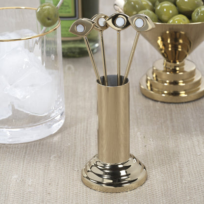 Evil Eye Set of 4 Cocktail Picks with Stand - Gold - Barware by Carlyle Avenue