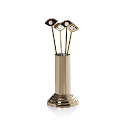 Evil Eye Set of 4 Cocktail Picks with Stand - Gold - Barware by Carlyle Avenue