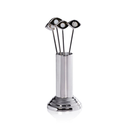 Evil Eye Set of 4 Cocktail Picks with Stand - Polished Nickel - Barware by Carlyle Avenue