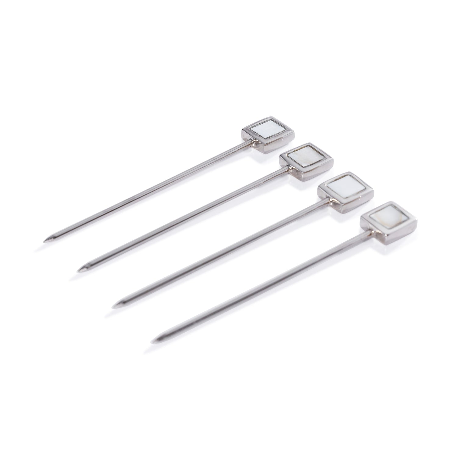 Spiga Set of 4 Cocktail Picks - Polished Nickel Metal with Mother of Pearl Accent - Barware by Carlyle Avenue