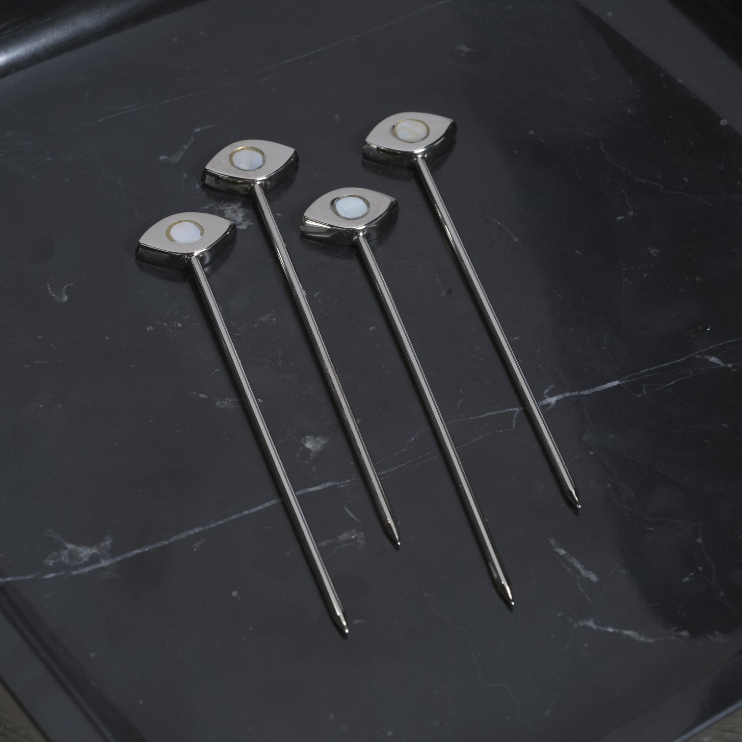 Evil Eye Set of 4 Cocktail Picks - Polished Nickel - Barware by Carlyle Avenue