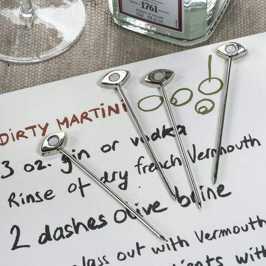 Evil Eye Set of 4 Cocktail Picks - Polished Nickel - Barware by Carlyle Avenue